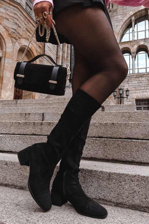 sieviešu garie zābaki Ar Dekorāciju Klockā Eko zamšādaoIne melnas krāsas Ivanna sieviešu garie zābaki Ar Dekorāciju Klockā Eko zamšādaoIne melnas krāsas Ivanna