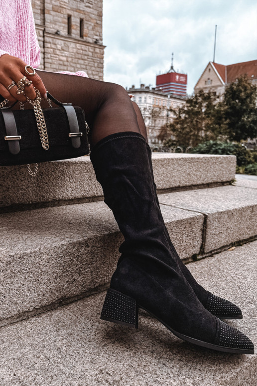 sieviešu garie zābaki Ar Dekorāciju Klockā Eko zamšādaoIne melnas krāsas Ivanna sieviešu garie zābaki Ar Dekorāciju Klockā Eko zamšādaoIne melnas krāsas Ivanna