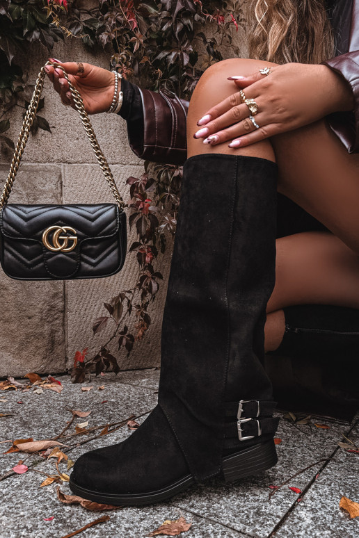 siltināti sieviešu garie zābaki ar sprādzēm melnas krāsas Umbria siltināti sieviešu garie zābaki ar sprādzēm melnas krāsas Umbria