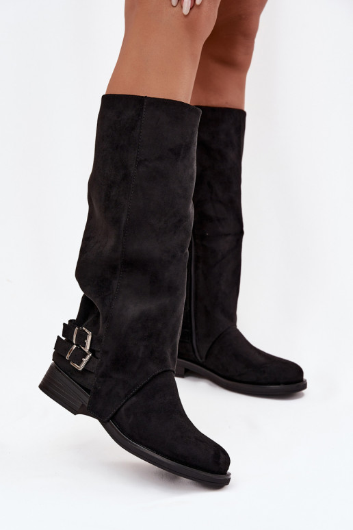 siltināti sieviešu garie zābaki ar sprādzēm melnas krāsas Umbria siltināti sieviešu garie zābaki ar sprādzēm melnas krāsas Umbria