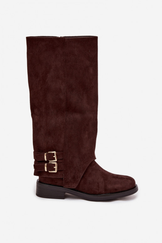 siltināti sieviešu garie zābaki ar sprādzēm CzekoladoIne Umbria siltināti sieviešu garie zābaki ar sprādzēm CzekoladoIne Umbria