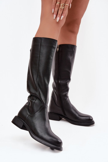 sieviešu garie zābaki ar platiem papēžiem siltināti D&A JC52-837 Melns 2