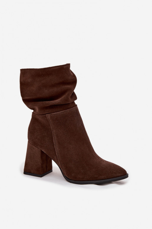 Sieviešu puszābaki Z Naturalnego Zamszu siltināti ar papēdi  Zazoo 4216 Czekoladowe Sieviešu puszābaki Z Naturalnego Zamszu siltināti ar papēdi  Zazoo 4216 Czekoladowe