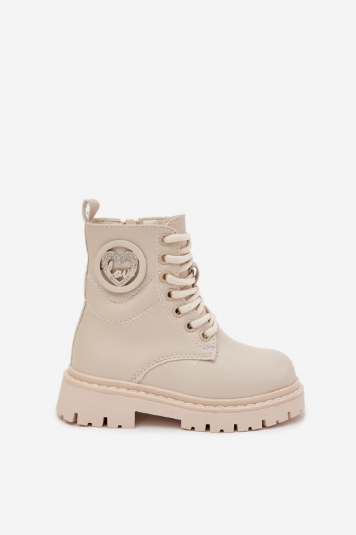 Sieviešu puszābaki Bērnu siltināti ar kažokādu ar ornamentiem LOVE smilšu krāsas Rosaira