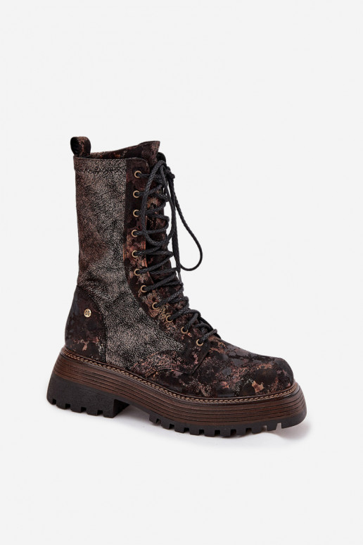 Sieviešu puszābaki no dabīgas ādas zābaki  06203-32 brūnas krāsas-Zelta krāsas Sieviešu puszābaki no dabīgas ādas zābaki  06203-32 brūnas krāsas-Zelta krāsas