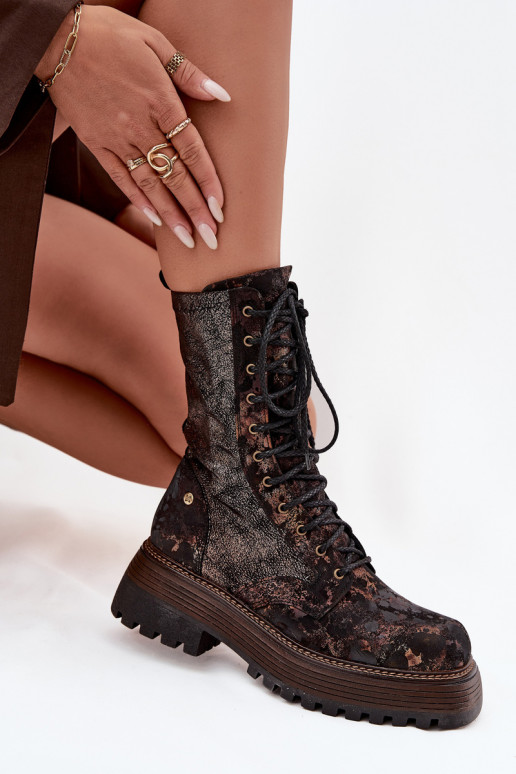 Sieviešu puszābaki no dabīgas ādas zābaki  06203-32 brūnas krāsas-Zelta krāsas Sieviešu puszābaki no dabīgas ādas zābaki  06203-32 brūnas krāsas-Zelta krāsas