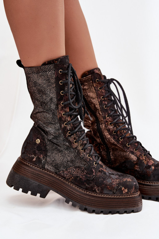 Sieviešu puszābaki no dabīgas ādas zābaki  06203-32 brūnas krāsas-Zelta krāsas Sieviešu puszābaki no dabīgas ādas zābaki  06203-32 brūnas krāsas-Zelta krāsas