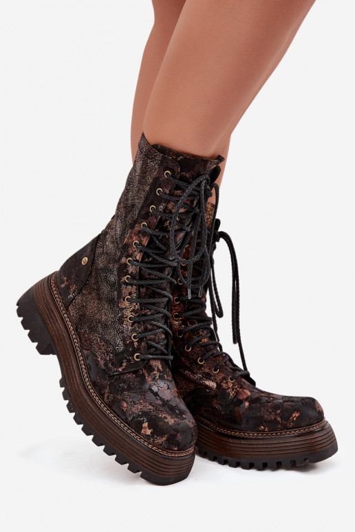 Sieviešu puszābaki no dabīgas ādas zābaki  06203-32 brūnas krāsas-Zelta krāsas Sieviešu puszābaki no dabīgas ādas zābaki  06203-32 brūnas krāsas-Zelta krāsas