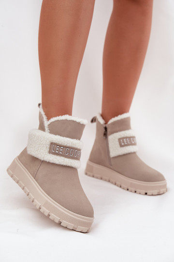 sniega apavi Sieviešu puszābaki Z Naturalnego Zamszu ar siltinājumu Lee Cooper LCJ-25-01-3739 Pelēkas krāsas 2