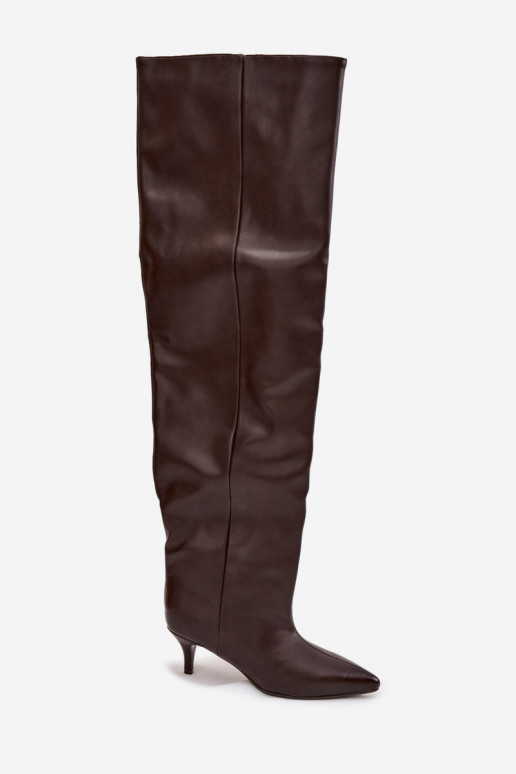 Iespraužami sieviešu augstie zābaki ar plāniem papēžiem šokolādes krāsā Ysolienne Iespraužami sieviešu augstie zābaki ar plāniem papēžiem šokolādes krāsā Ysolienne