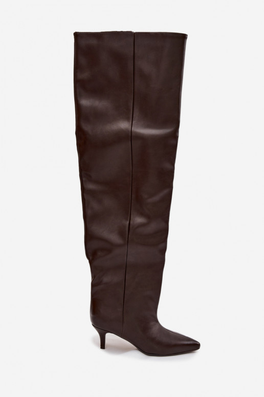 Iespraužami sieviešu augstie zābaki ar plāniem papēžiem šokolādes krāsā Ysolienne Iespraužami sieviešu augstie zābaki ar plāniem papēžiem šokolādes krāsā Ysolienne