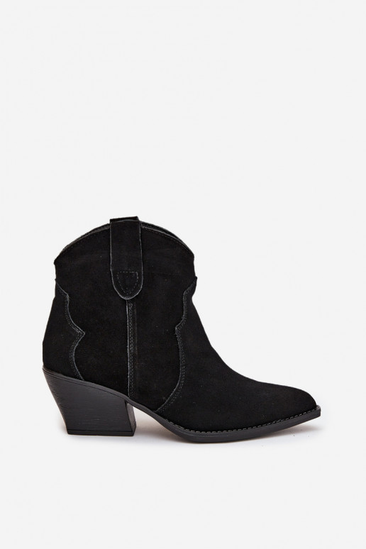 Ievilktie cowboy stila sieviešu zābaciņi no dabīgā zamša Beretta melnā krāsā