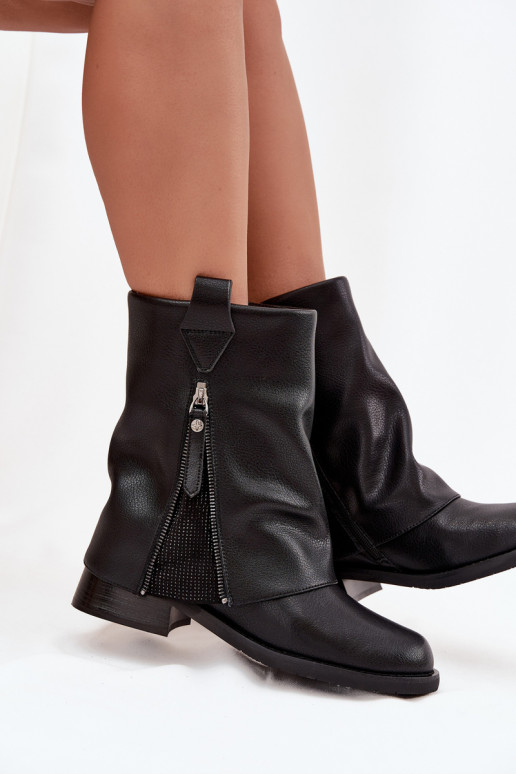 sieviešu zābaki  Z Wywiniętą Cholewką   K7213-01 Melns sieviešu zābaki  Z Wywiniętą Cholewką   K7213-01 Melns