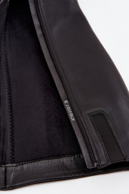 siltināti sieviešu garie zābaki ar papēdi  A7165-01 Melns   siltināti sieviešu garie zābaki ar papēdi  A7165-01 Melns