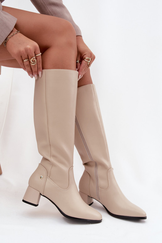 siltināti sieviešu garie zābaki ar papēdi  A7165-04 smilšu krāsas   siltināti sieviešu garie zābaki ar papēdi  A7165-04 smilšu krāsas