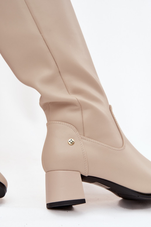 siltināti sieviešu garie zābaki ar papēdi  A7165-04 smilšu krāsas   siltināti sieviešu garie zābaki ar papēdi  A7165-04 smilšu krāsas