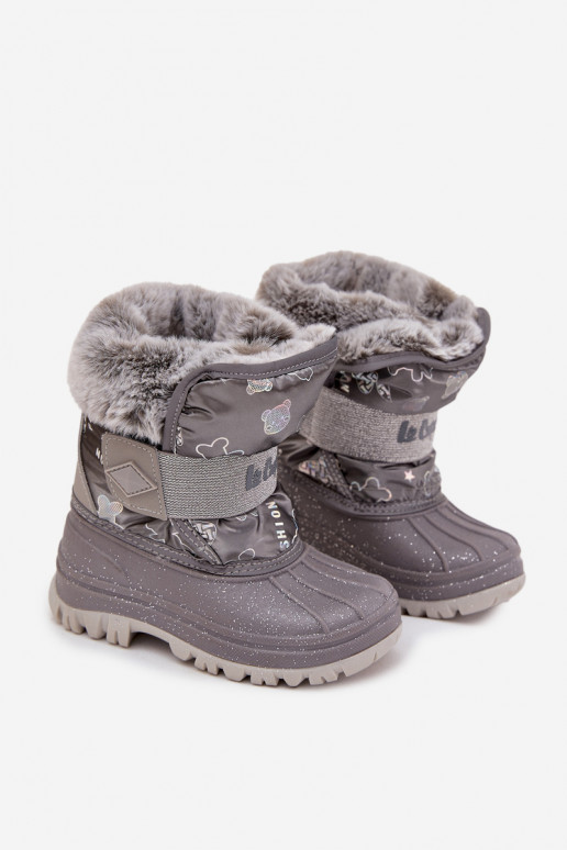 Bērnu Lee Cooper LCJ-25-10-3788 pelēkas krāsas sniega apavi ar kažokādu un lipīgām aizdares