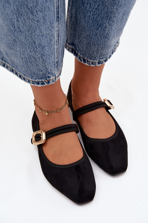 Balerīnas ar siksniņām I Złotą ar sprādzēm owe Melns Adelora