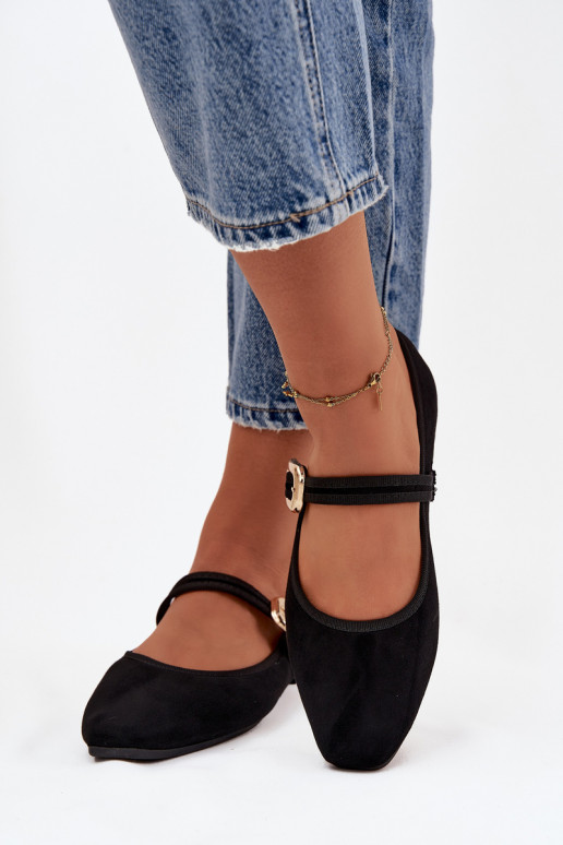 Balerīnas ar siksniņām I Złotą ar sprādzēm owe Melns Adelora