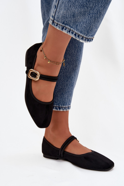 Balerīnas ar siksniņām I Złotą ar sprādzēm owe Melns Adelora