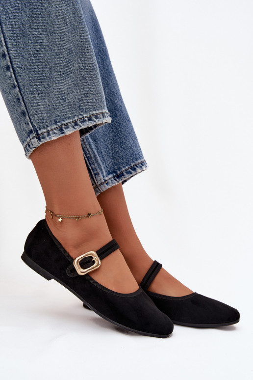 Balerīnas ar siksniņām I Złotą ar sprādzēm owe Melns Adelora