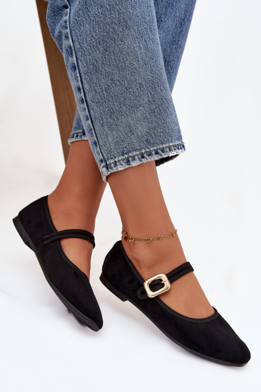 Balerīnas ar siksniņām I Złotą ar sprādzēm owe Melns Adelora