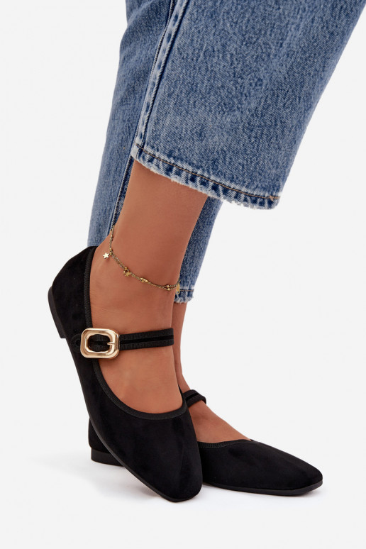 Balerīnas ar siksniņām I Złotą ar sprādzēm owe Melns Adelora