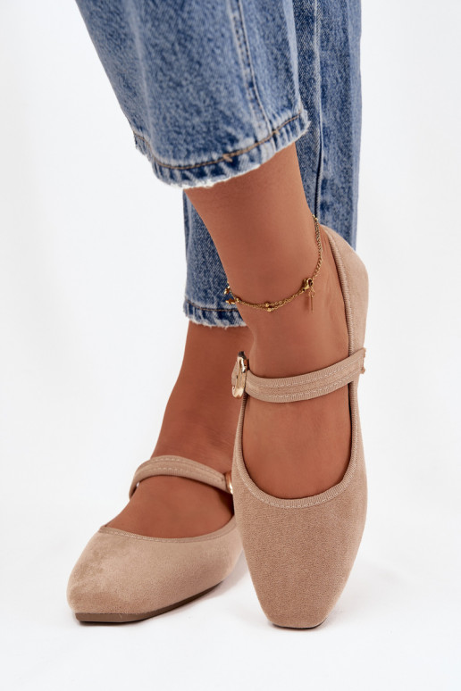 Balerīnas ar siksniņām I Złotą ar sprādzēm owe smilšu krāsas Adelora