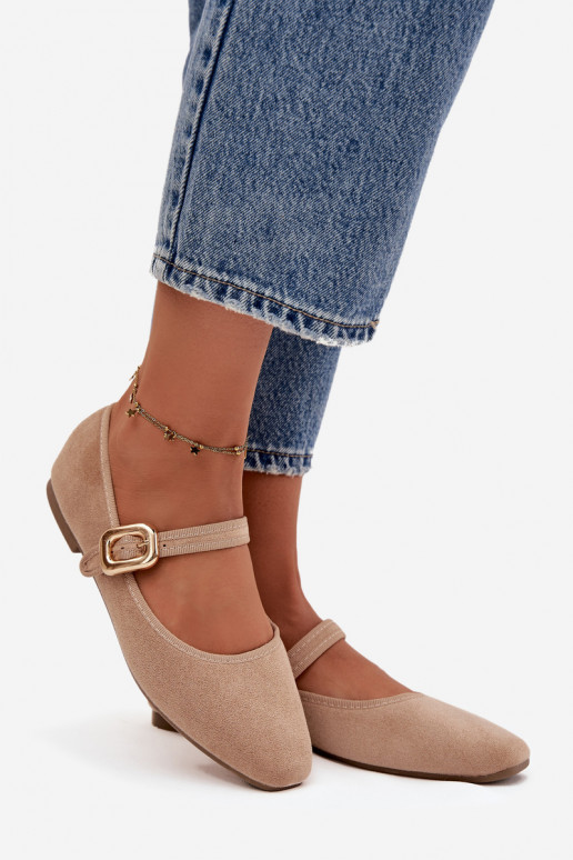 Balerīnas ar siksniņām I Złotą ar sprādzēm owe smilšu krāsas Adelora