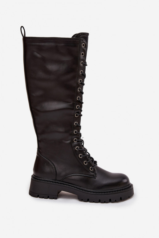 siltināti šņorējami garie zābaki Kerzi  Melns Novissa