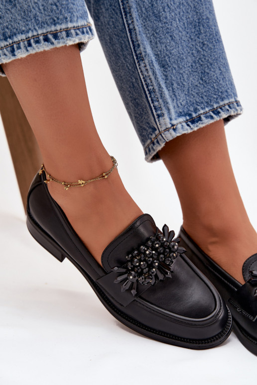 apavi sieviešu mokasīni ar ornamentiem Melns Murelle