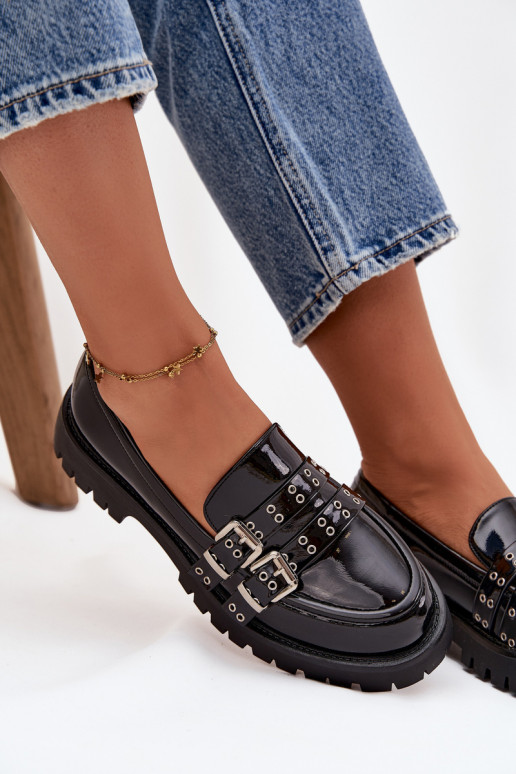 sieviešu mokasīni Laque Ar svītrām I Sudraba krāsasmi ar sprādzēmmi Melns Gabrisse