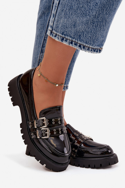 sieviešu mokasīni Laque Ar svītrām I Sudraba krāsasmi ar sprādzēmmi Melns Gabrisse