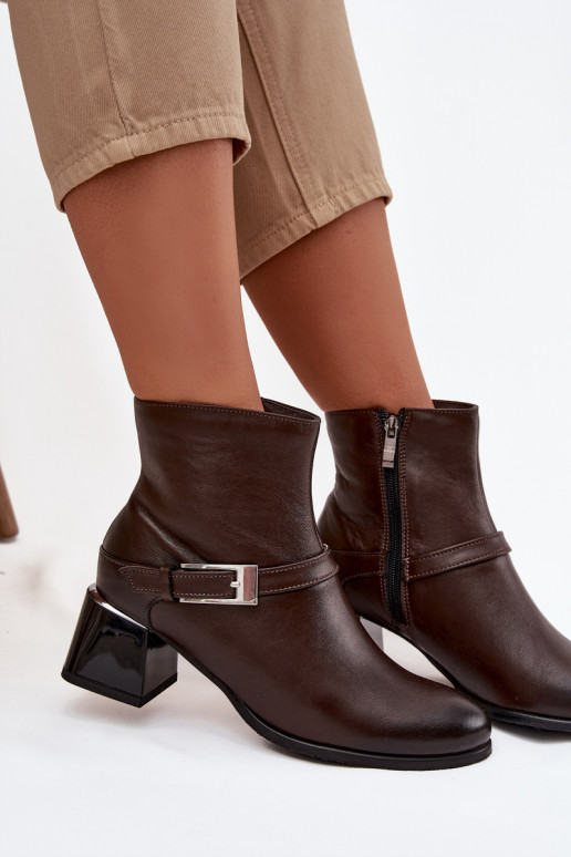 sieviešu zābaki  ar papēdi ar sprādzēm Zazoo 60562 Czekoladowe