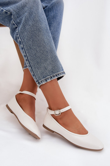 Balerīnas  ar siksniņām I ar sprādzēm baltas krāsas Janelor