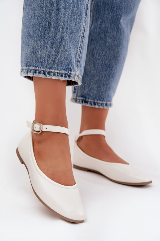 Balerīnas  ar siksniņām I ar sprādzēm baltas krāsas Janelor