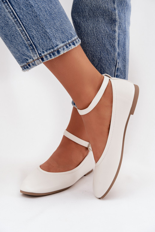 Balerīnas  ar siksniņām I ar sprādzēm baltas krāsas Janelor