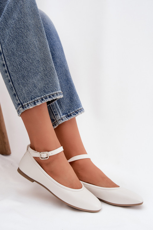 Balerīnas  ar siksniņām I ar sprādzēm baltas krāsas Janelor