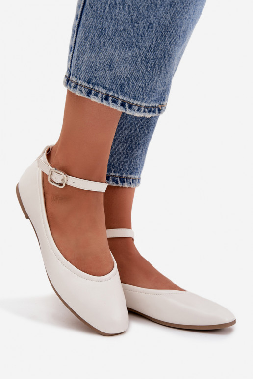 Balerīnas  ar siksniņām I ar sprādzēm baltas krāsas Janelor