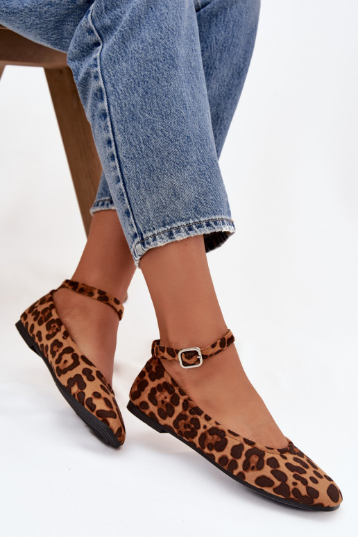 Balerīnas  ar siksniņām I ar sprādzēm ar leoparda kažokādas rakstu Janelor