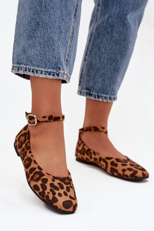 Balerīnas  ar siksniņām I ar sprādzēm ar leoparda kažokādas rakstu Janelor