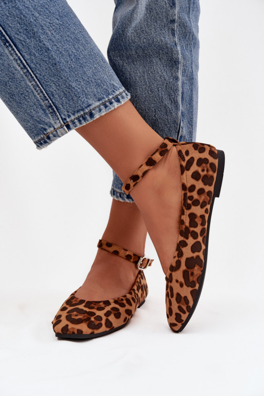 Balerīnas  ar siksniņām I ar sprādzēm ar leoparda kažokādas rakstu Janelor