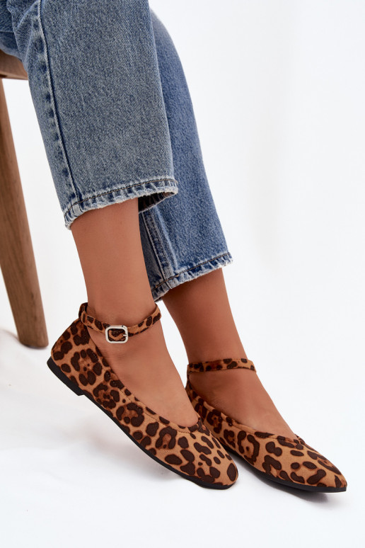 Balerīnas  ar siksniņām I ar sprādzēm ar leoparda kažokādas rakstu Janelor