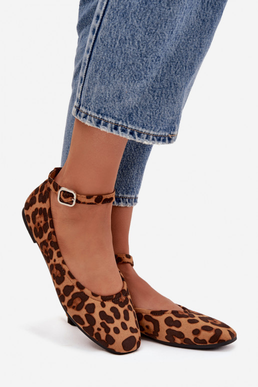 Balerīnas  ar siksniņām I ar sprādzēm ar leoparda kažokādas rakstu Janelor
