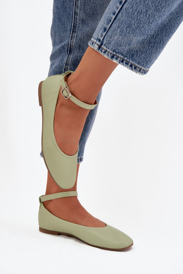 Balerīnas  ar siksniņām I ar sprādzēm Zaļas krāsas Janelor