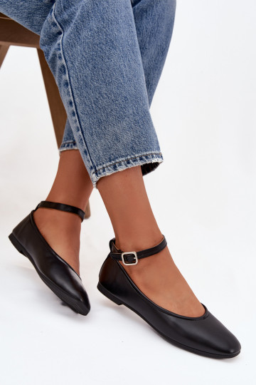 Balerīnas  ar siksniņām I ar sprādzēm Melns Janelor