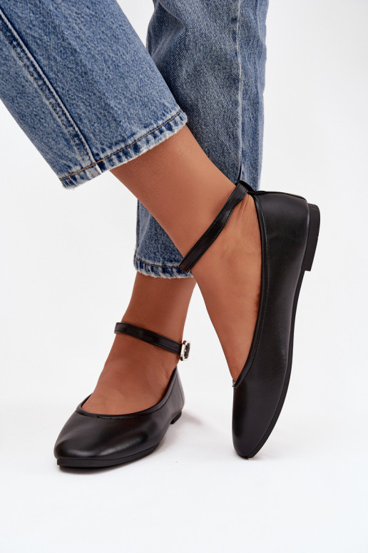 Balerīnas  ar siksniņām I ar sprādzēm Melns Janelor