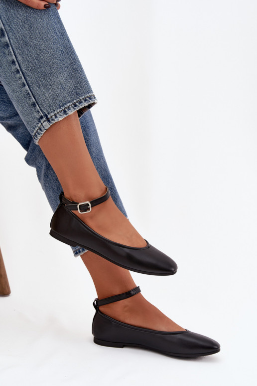 Balerīnas  ar siksniņām I ar sprādzēm Melns Janelor