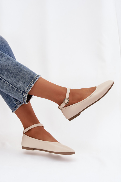 Balerīnas  ar siksniņām I ar sprādzēm smilšu krāsas Janelor