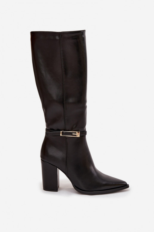 sieviešu garie zābaki ar papēdi ar sprādzēm siltināti Melns Cirella